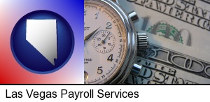 hourly payroll symbols - a stopwatch and paper money in Las Vegas, NV