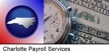 hourly payroll symbols - a stopwatch and paper money in Charlotte, NC